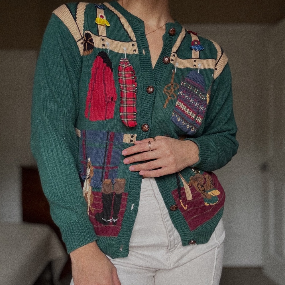 Women's Green Patterned Sweater